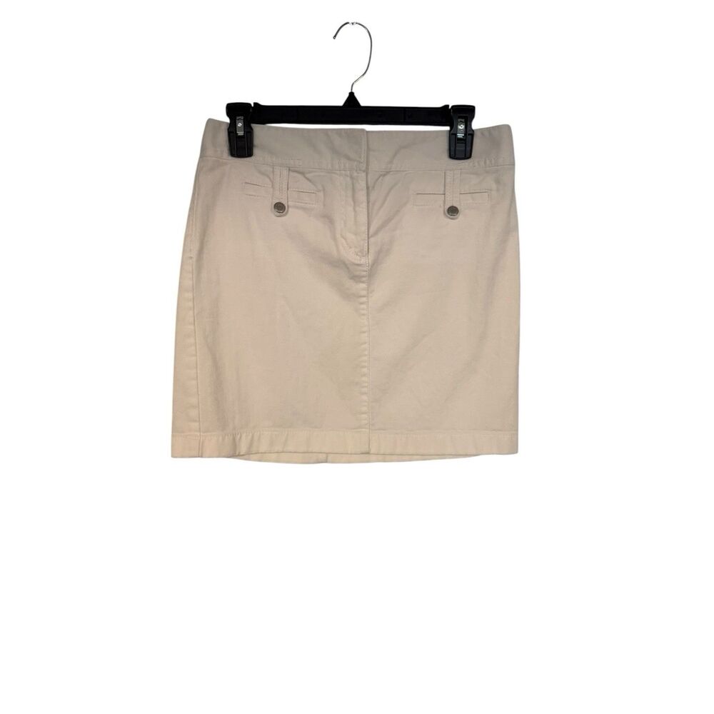 Ann Taylor LOFT White Stretch Denim Jean Mini Skirt Size 4P Beach Short Pockets